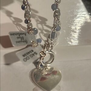 Blue Aventurine and Silver Heart Pendant Necklace.